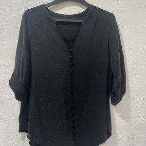 Torrid Harper Black Roll Tab 3/4 Sleeve Blouse Top Acid Wash Button Down 1
